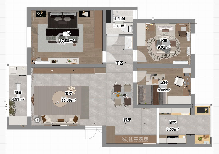 顾娟｜月牙湖花园17-202-107㎡-现代简约风格｜3室2厅1卫｜旧房装修｜定制家｜全包14